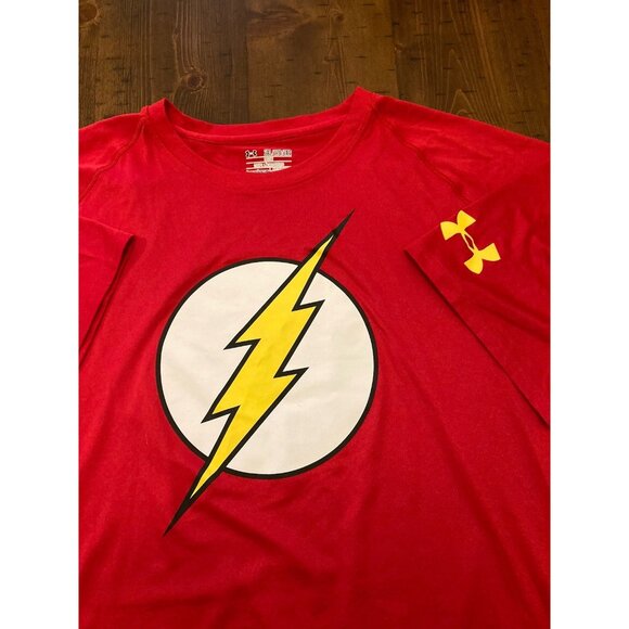 Under Armour Shirt Mens 2XL Red Flash Alter Ego Loose HeatGear DC Comics Gym - Picture 2 of 4